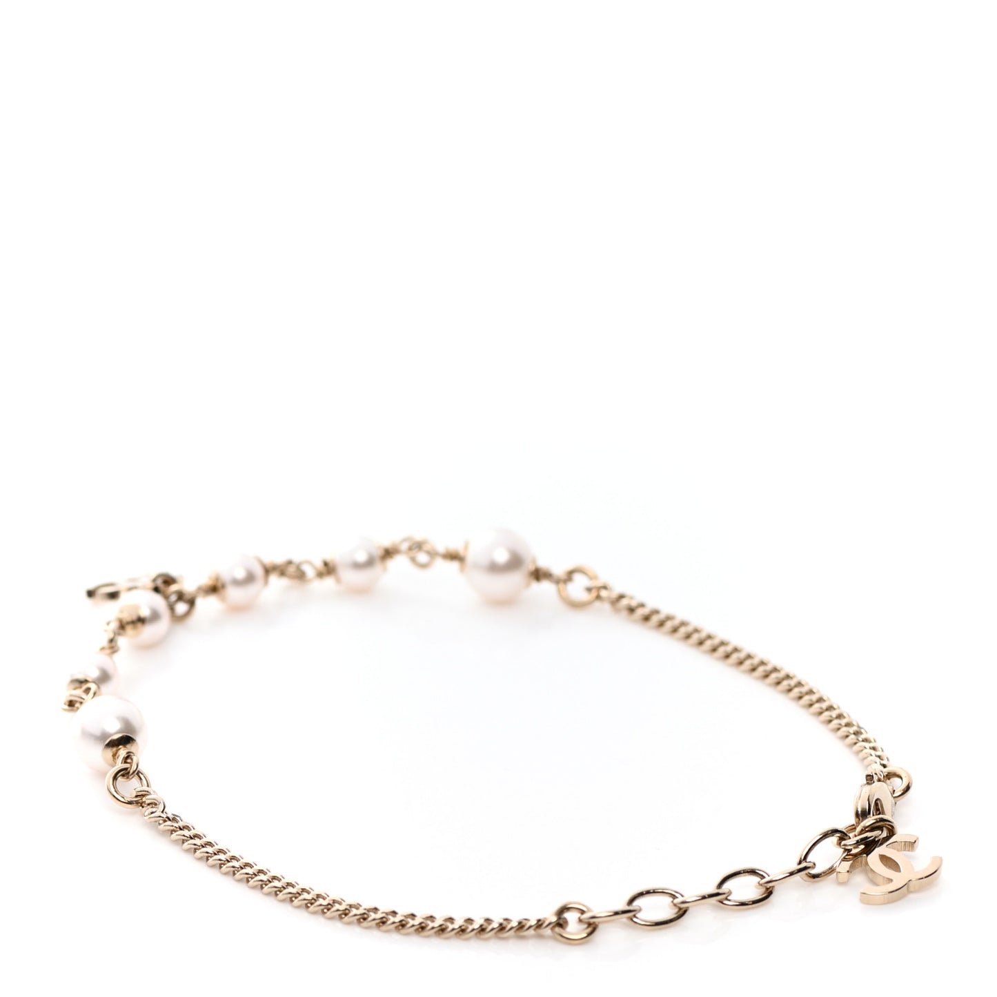Pearl CC Chain Anklet Gold Pearly White
