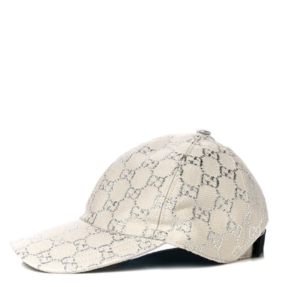 Gucci Canvas Lame GG Monogram Rush Baseball Hat M Gardenia Silver 1 of 8