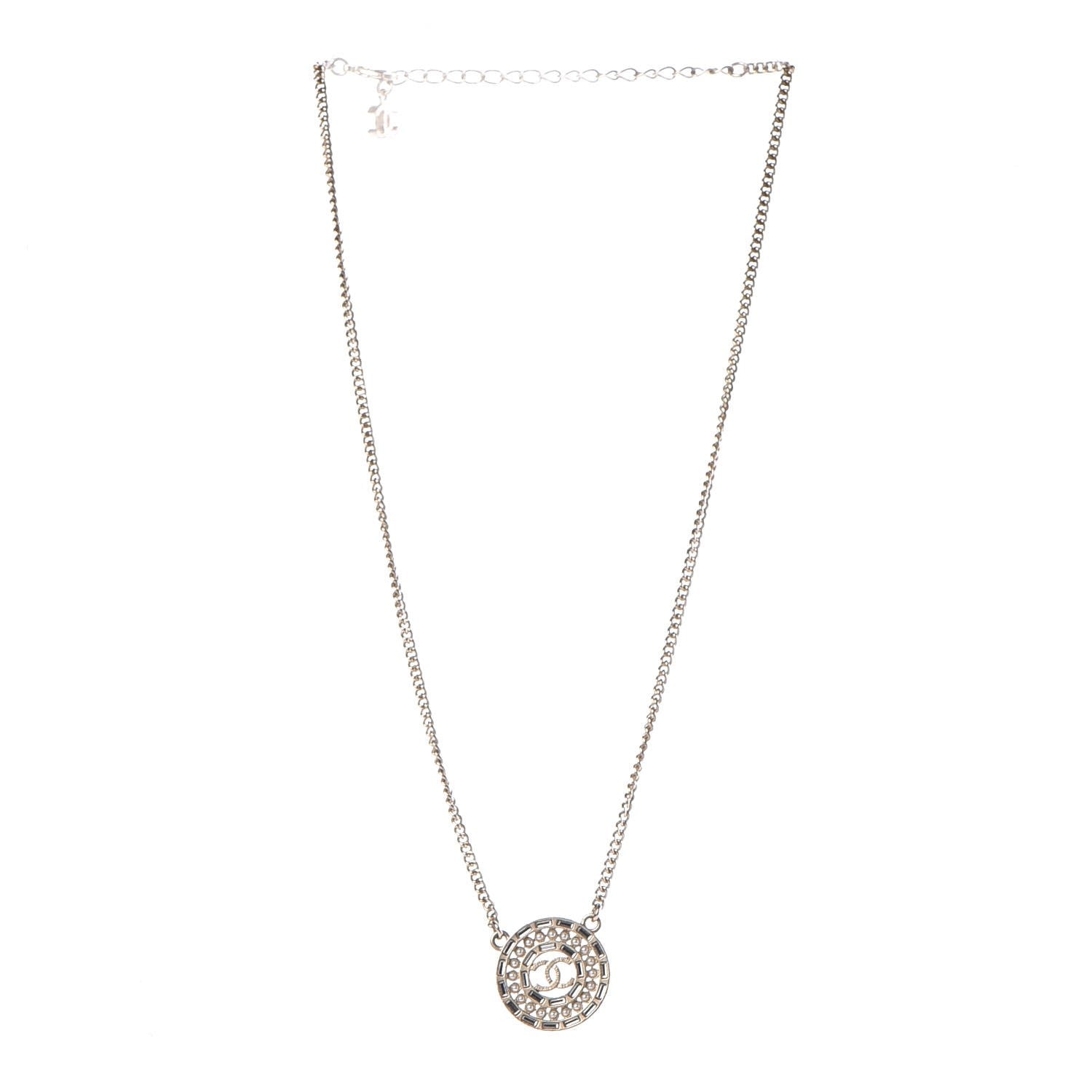 Chanel Pearl Baguette Crystal CC Medallion Necklace Gold 3 of 6