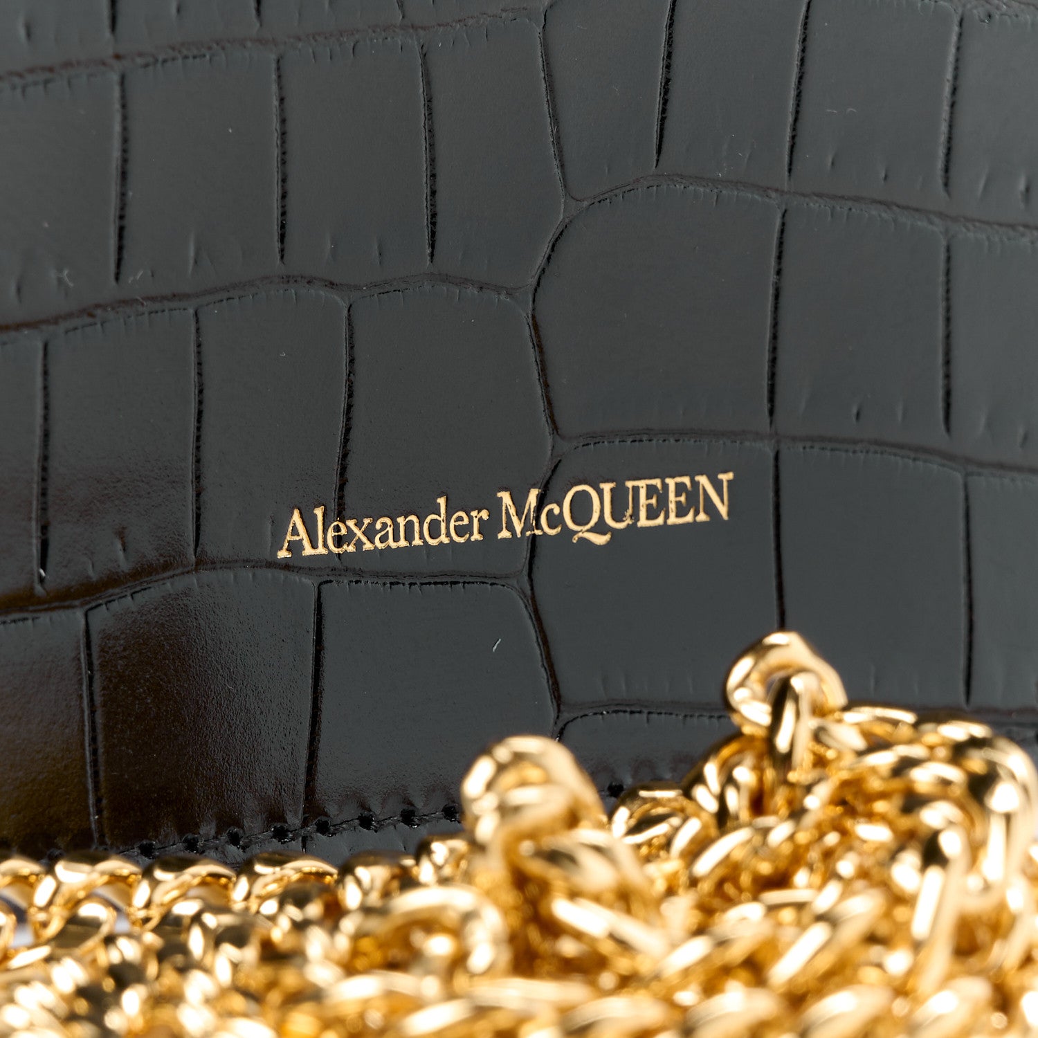 Alexander McQueen Calfskin Crocodile Embossed Skull Medium Shoulder Bag Black 7 of 11