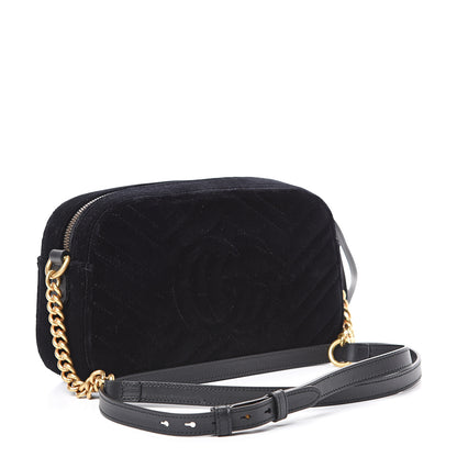 Gucci Velvet Matelasse Deer Embroidered Small GG Marmont Chain Shoulder Bag Black 2 of 9