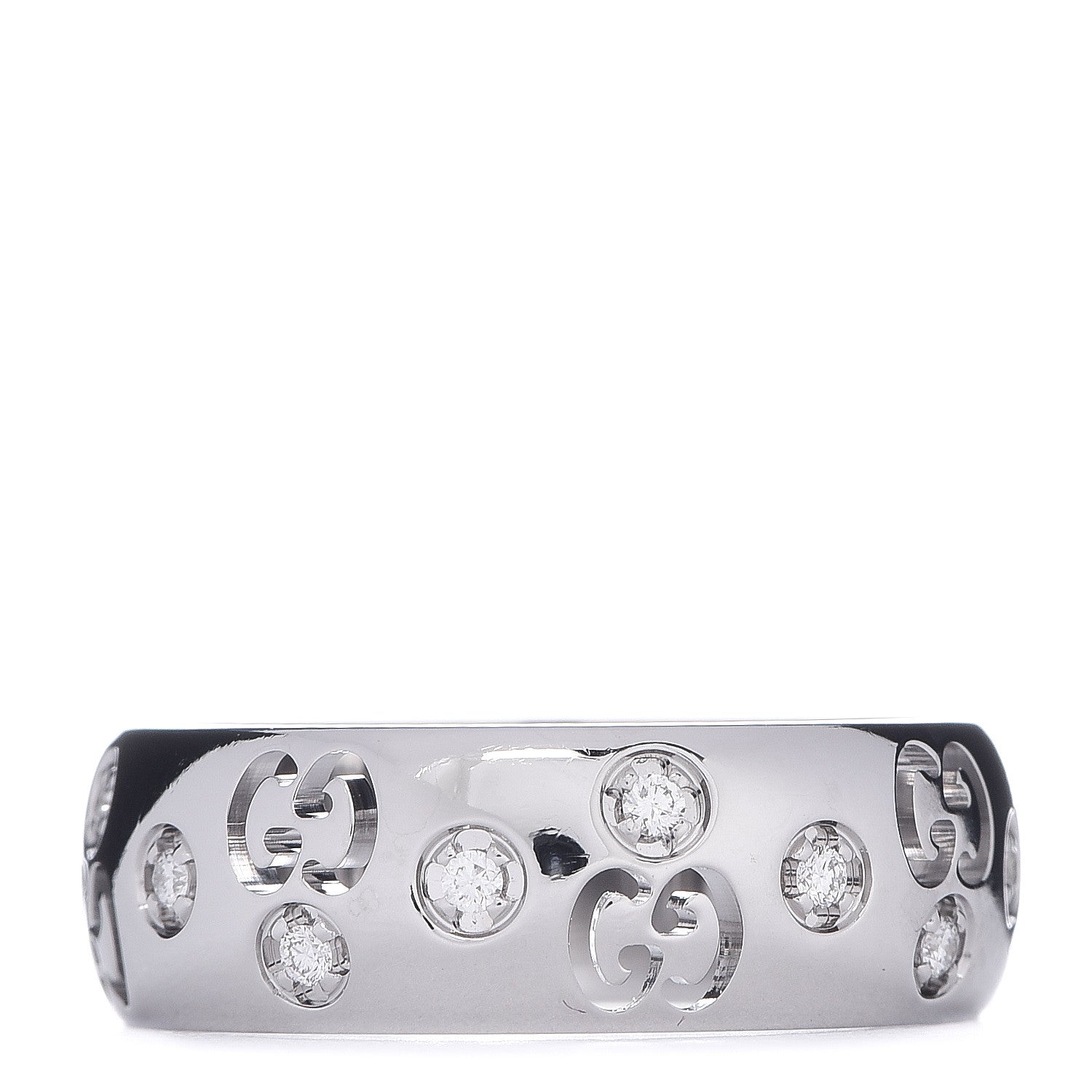 Gucci 18K White Gold Diamond 6mm Icon Band Ring 51 5.75 1 of 5
