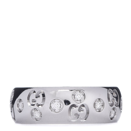 Gucci 18K White Gold Diamond 6mm Icon Band Ring 51 5.75 1 of 5