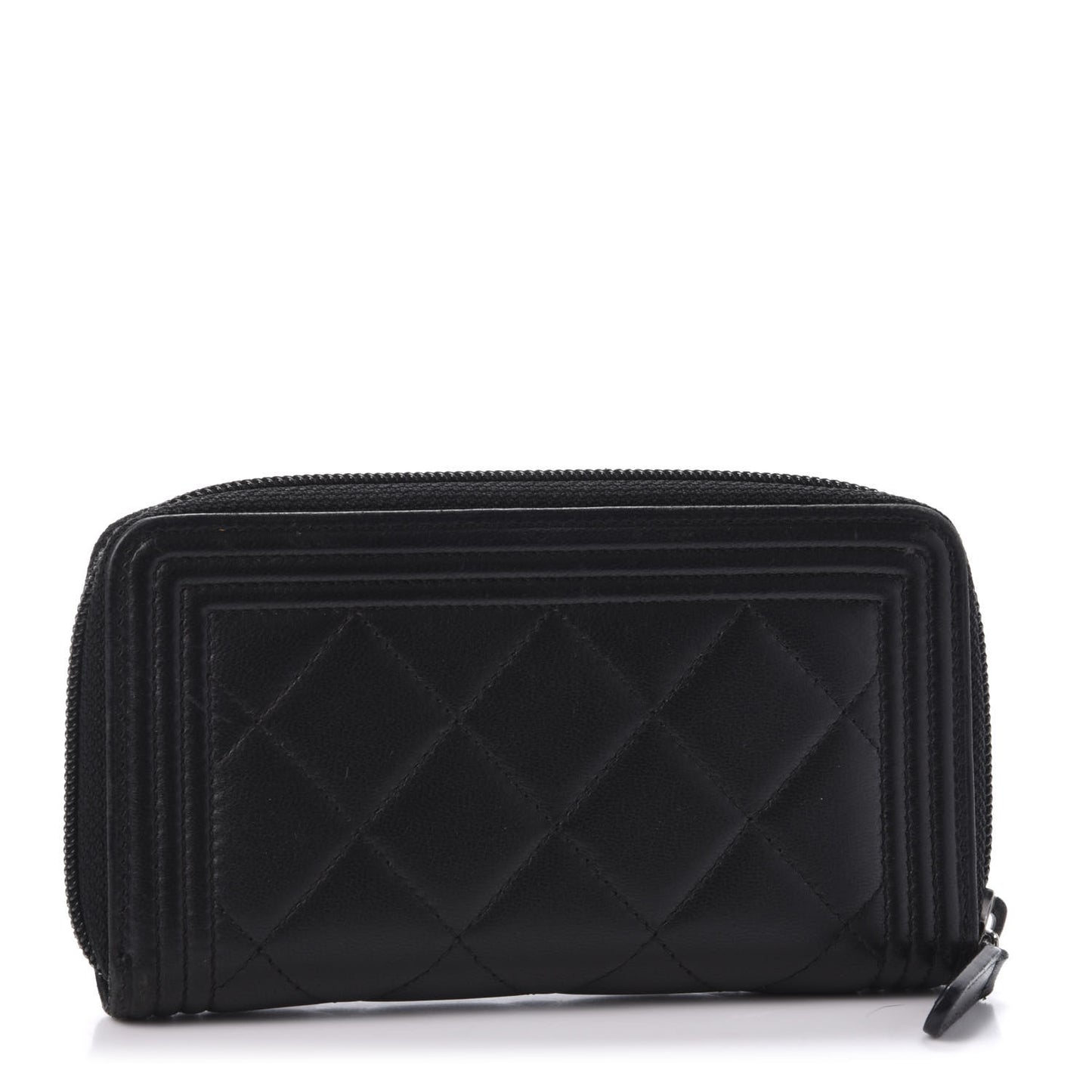 Lambskin Quilted Small Boy Zip Around Wallet Black
