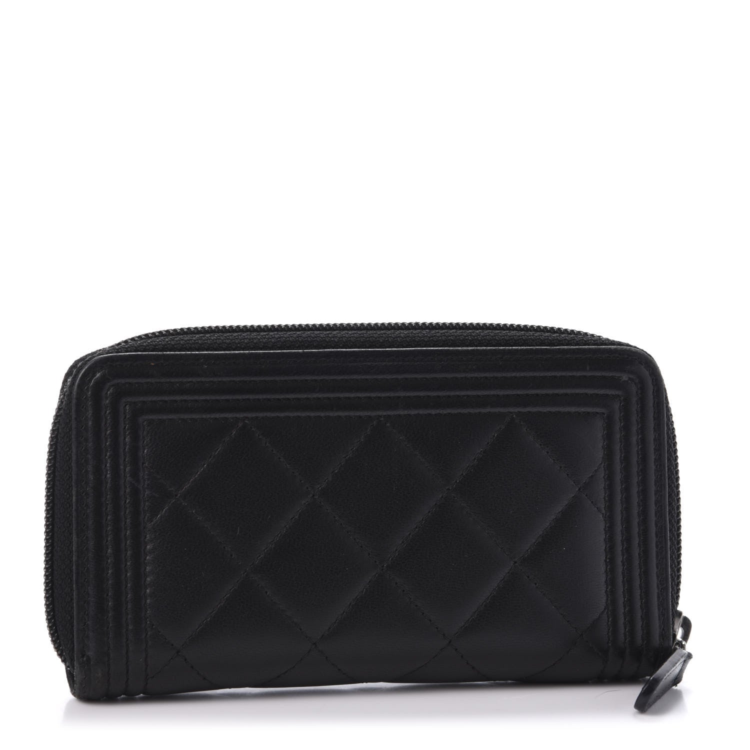 Chanel Lambskin Quilted Small Boy Zip Around Wallet Black 3 of 10