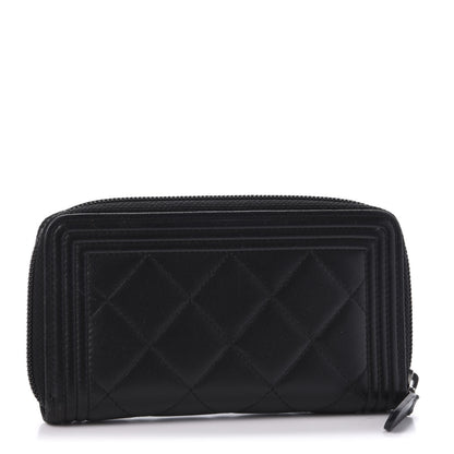 Chanel Lambskin Quilted Small Boy Zip Around Wallet Black 3 of 10