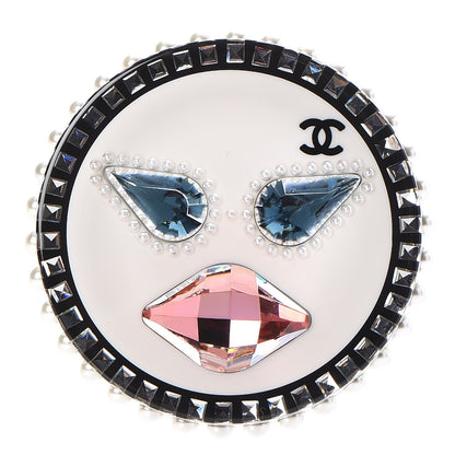 Chanel Metal Resin Pearl Emoji Brooch Silver White 1 of 5