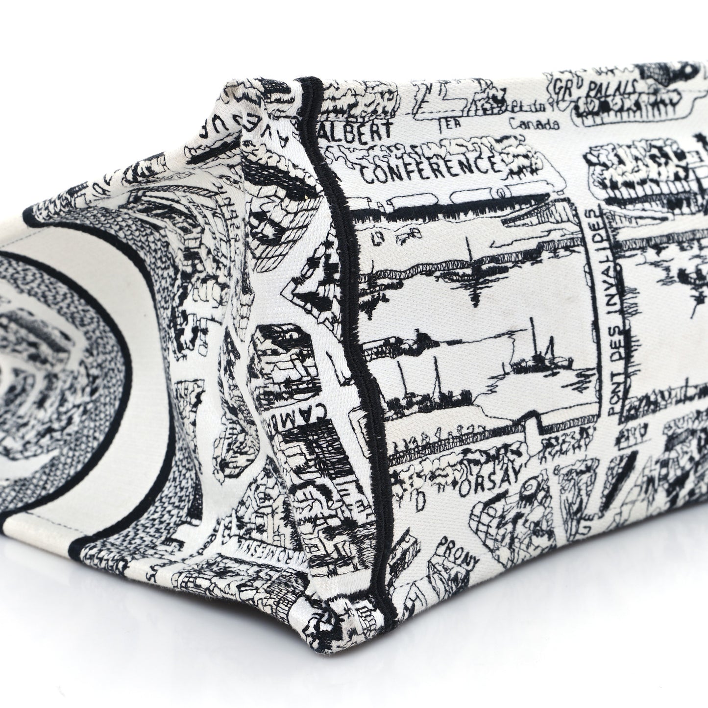 Canvas Embroidered Medium Plan De Paris Book Tote White Black