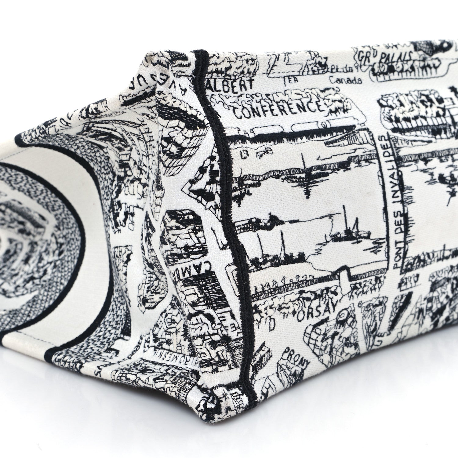 Christian Dior Canvas Embroidered Medium Plan De Paris Book Tote White Black 9 of 12