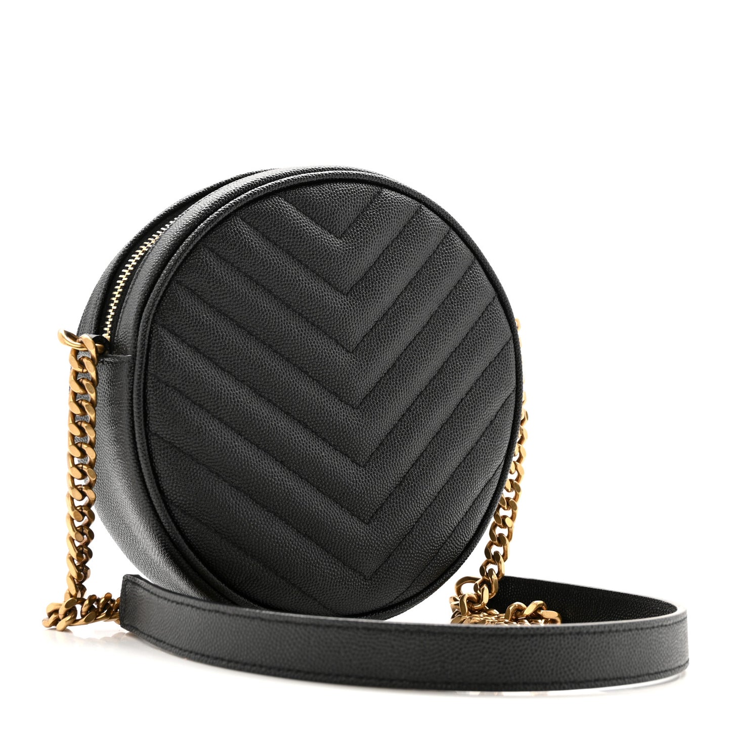 Grain De Poudre Matelasse Chevron Quilted Round Vinyle Camera Bag Black