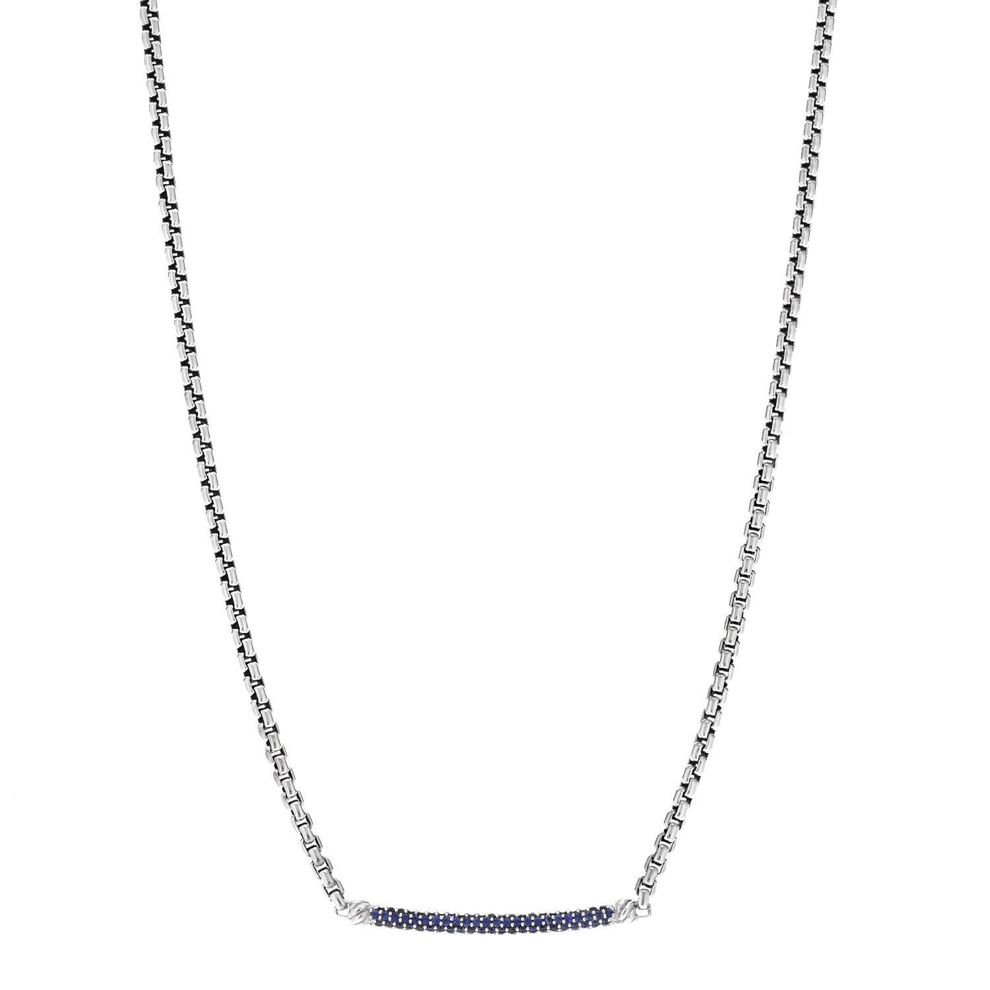 Sterling Silver Blue Sapphire Petite Metro Bar Pendant Necklace