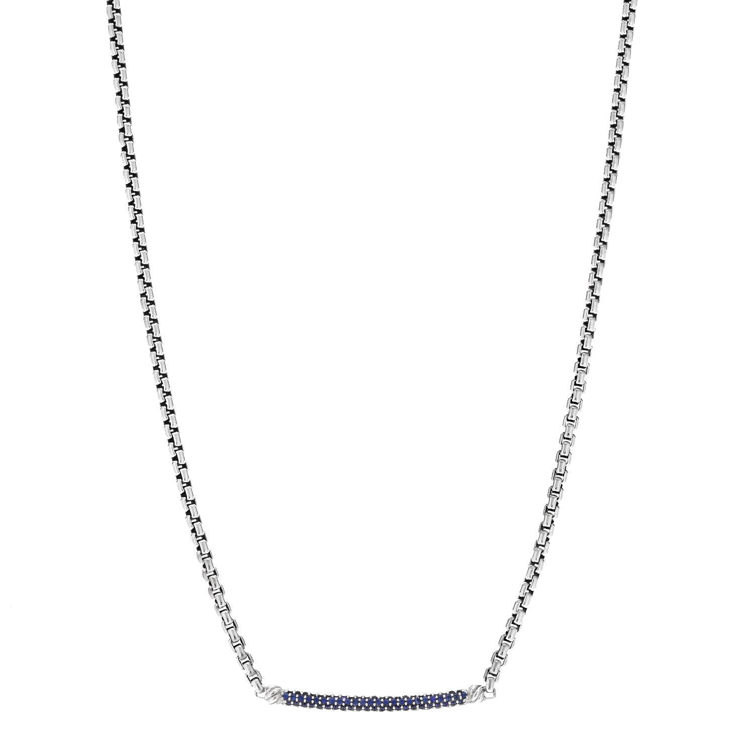 David Yurman Sterling Silver Blue Sapphire Petite Metro Bar Pendant Necklace 1 of 5