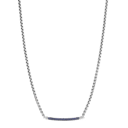 David Yurman Sterling Silver Blue Sapphire Petite Metro Bar Pendant Necklace 1 of 5