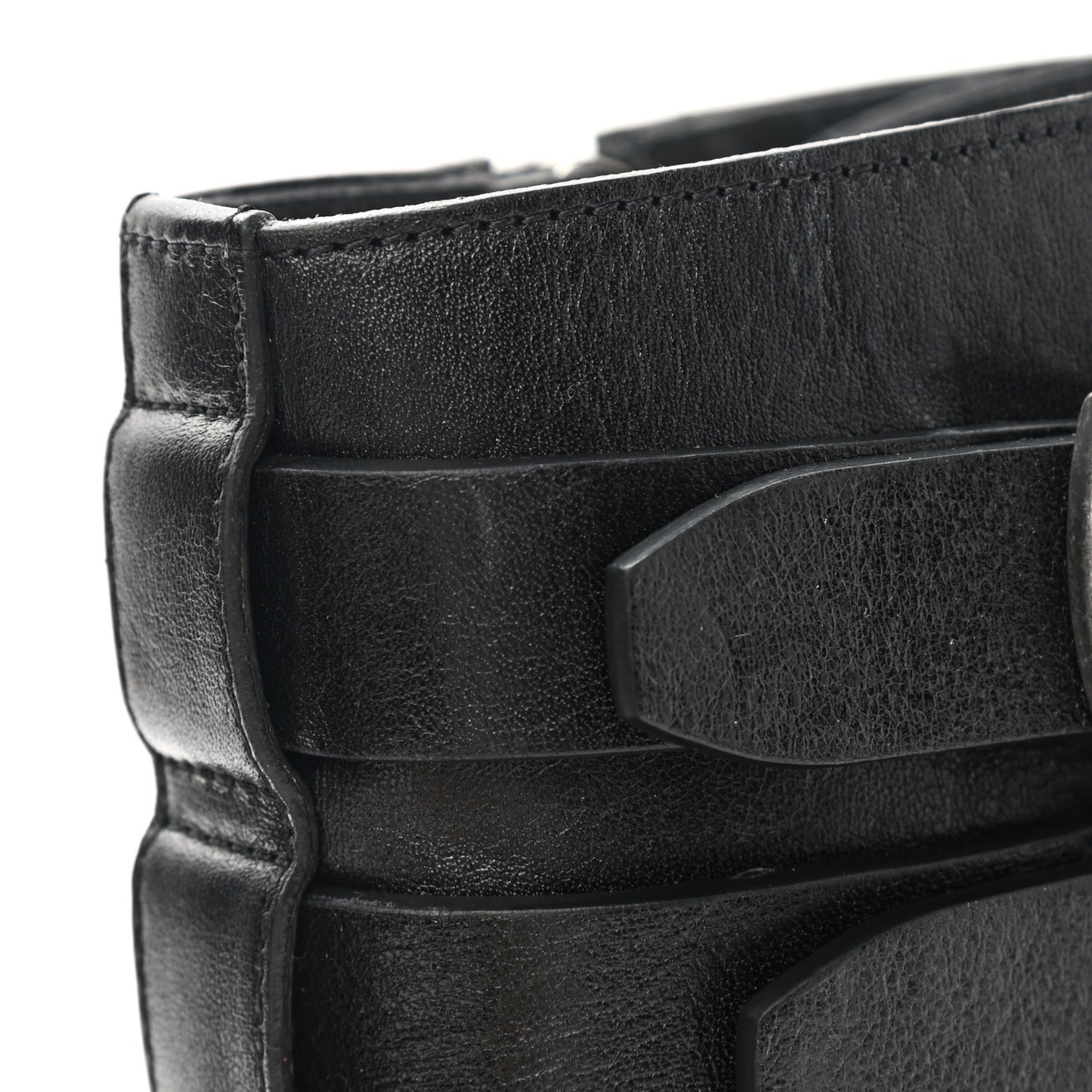 Kangaroo Calfskin Embossed Army 20 Strap Boots 38.5 Black