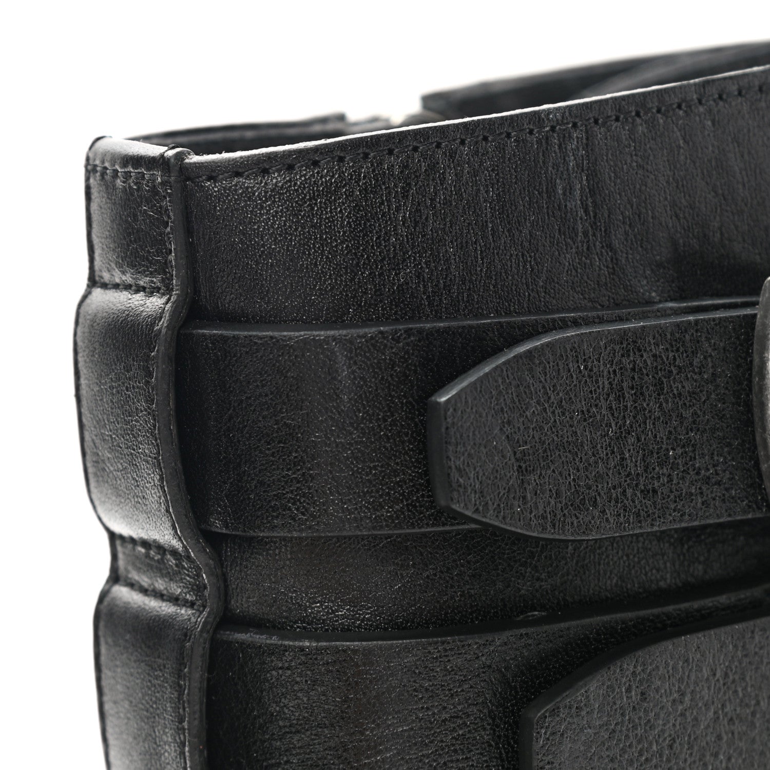 Saint Laurent Kangaroo Calfskin Embossed Army 20 Strap Boots 38.5 Black 9 of 10