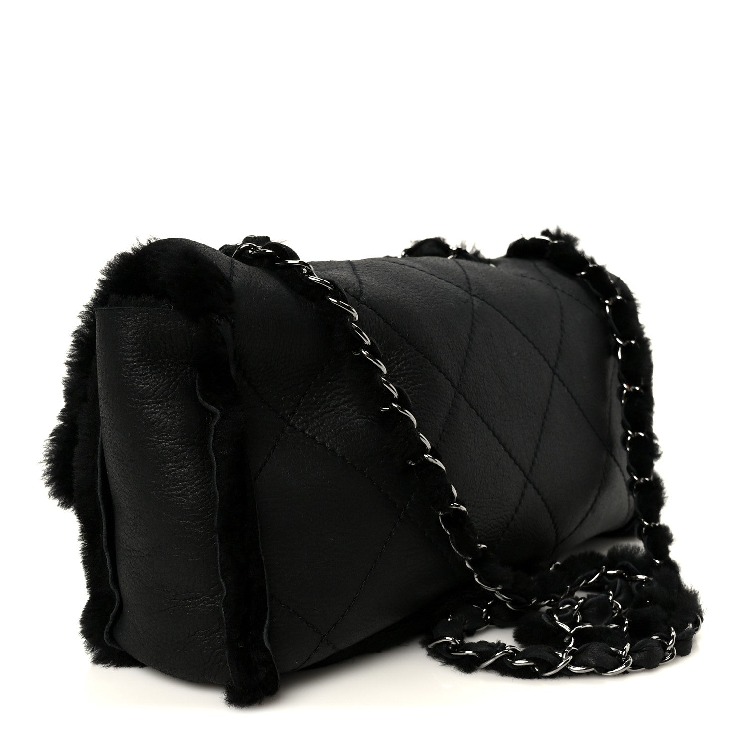 Chanel Shearling Quilted Medium Single Flap Black 1871113