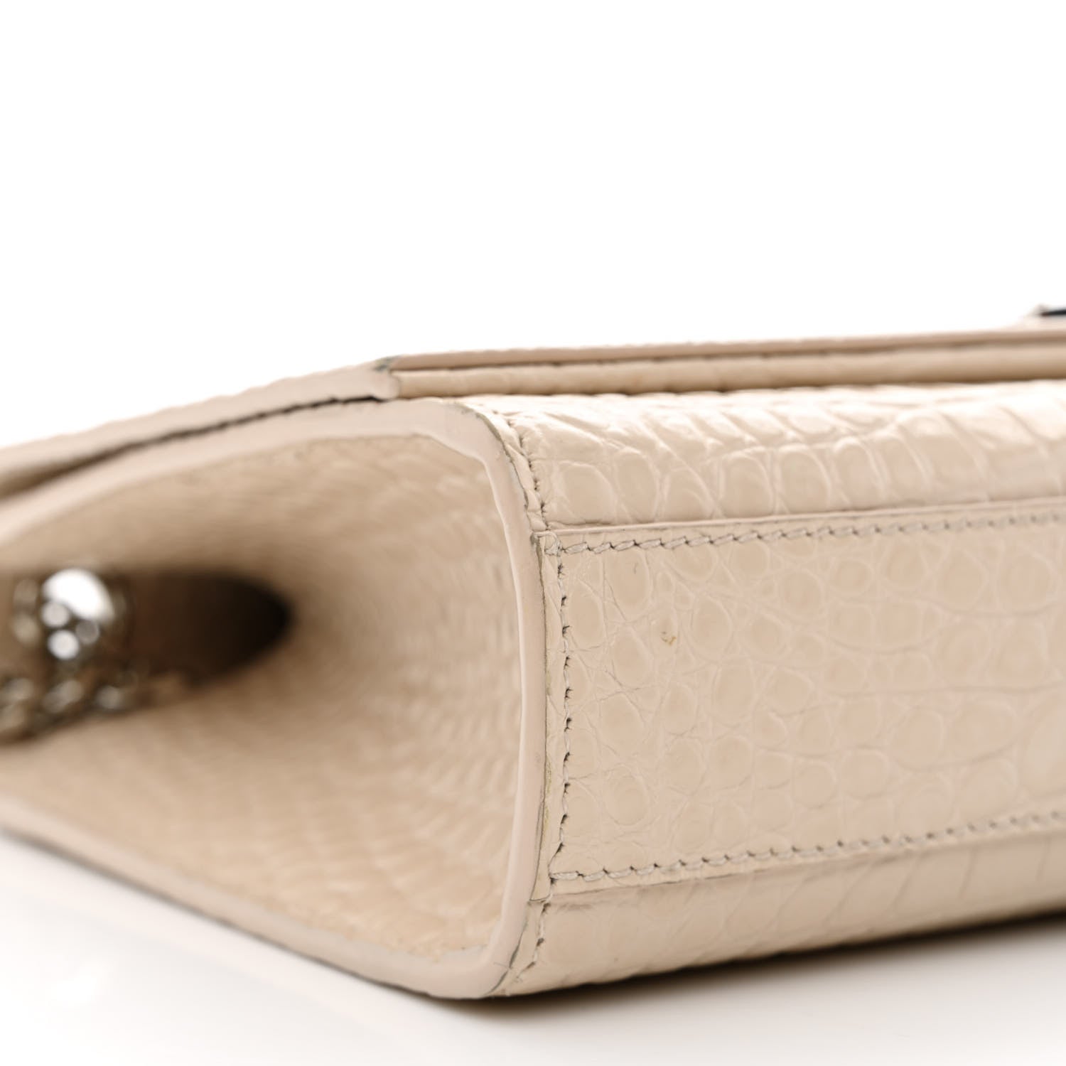 Saint Laurent Calfskin Crocodile Embossed Medium Classic Monogram Kate Tassel Satchel Nude Powder 9 of 12