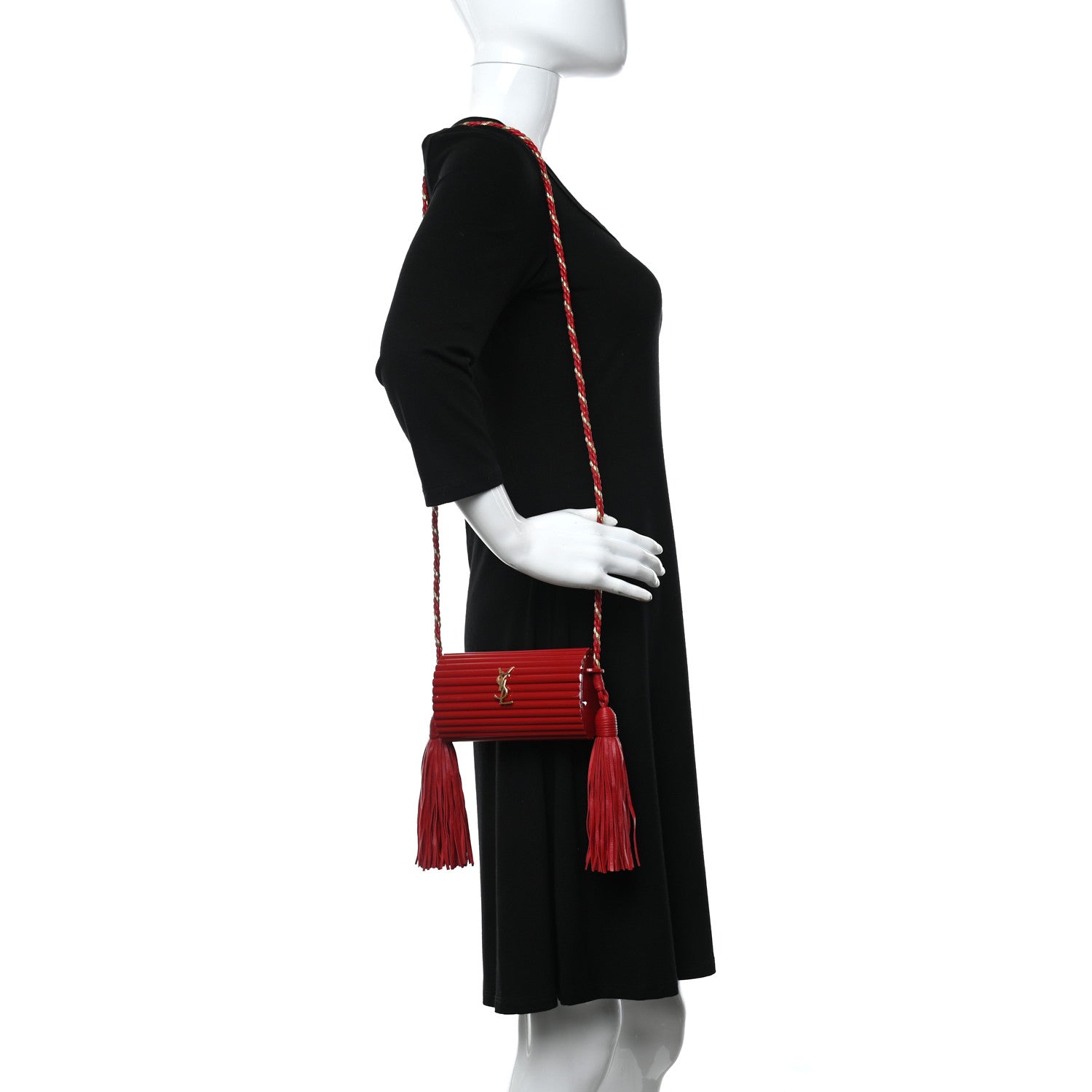 Saint Laurent Ribbed Plexiglass Lambskin Fringe Monogram Opium Box Bag Red 2 of 10