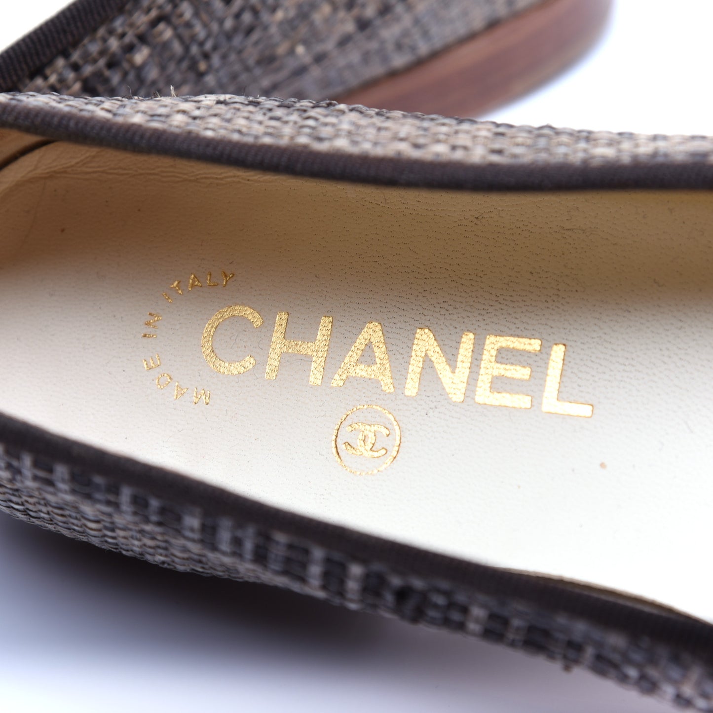 Tweed Metallic Lambskin CC Cap Toe Ballerina Flats 38 Gold
