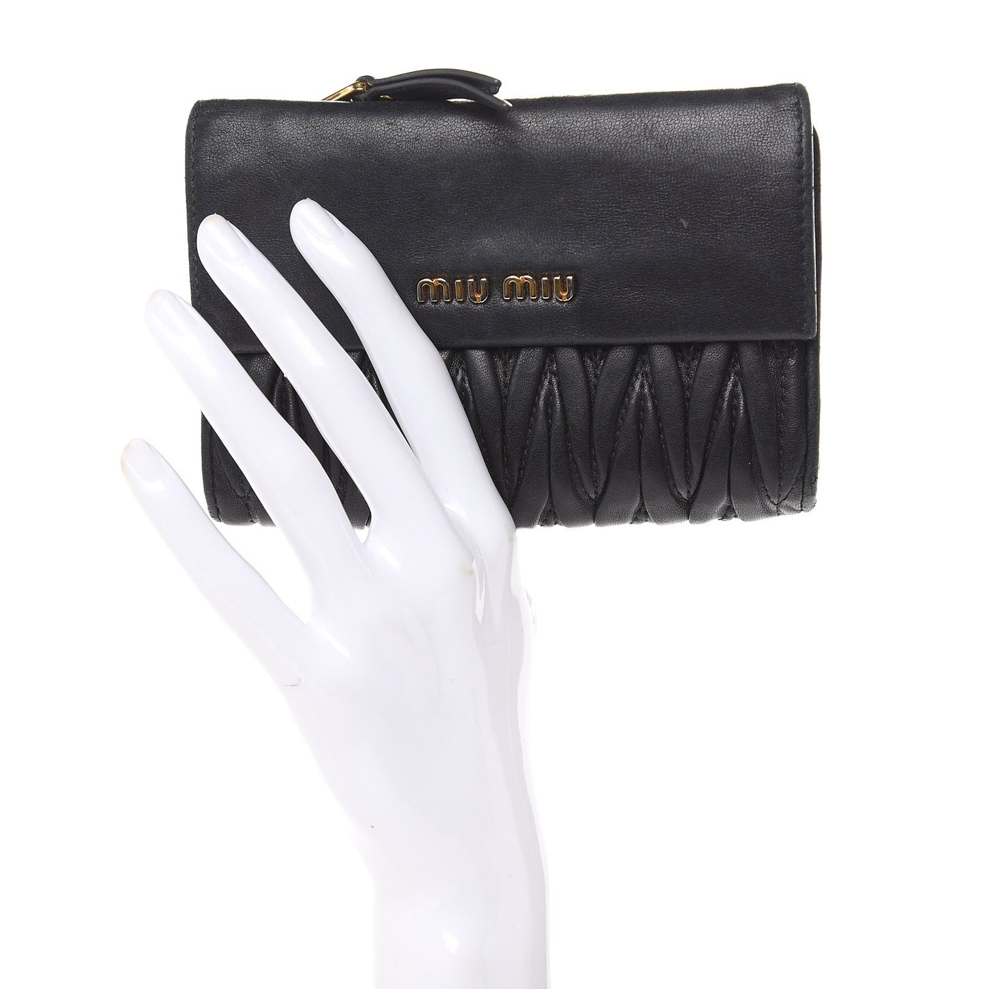 Nappa Matelasse Tri-Fold Flap Wallet Black