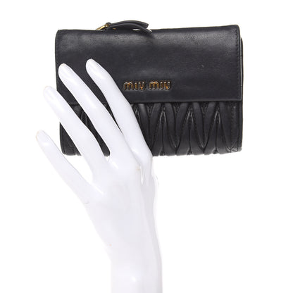 Miu Miu Nappa Matelasse Tri-Fold Flap Wallet Black 2 of 21