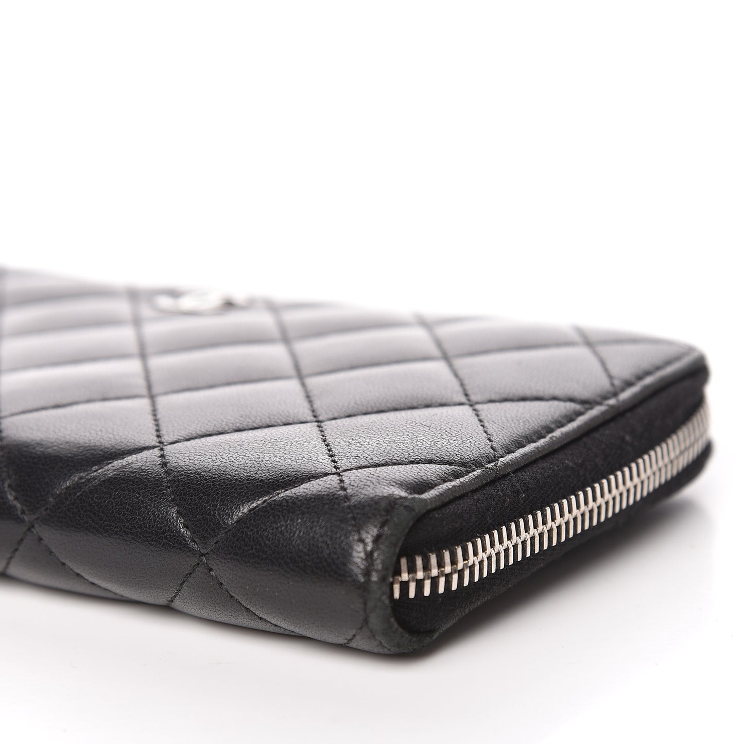 Lambskin Quilted Large Gusset Zip Around Wallet Black