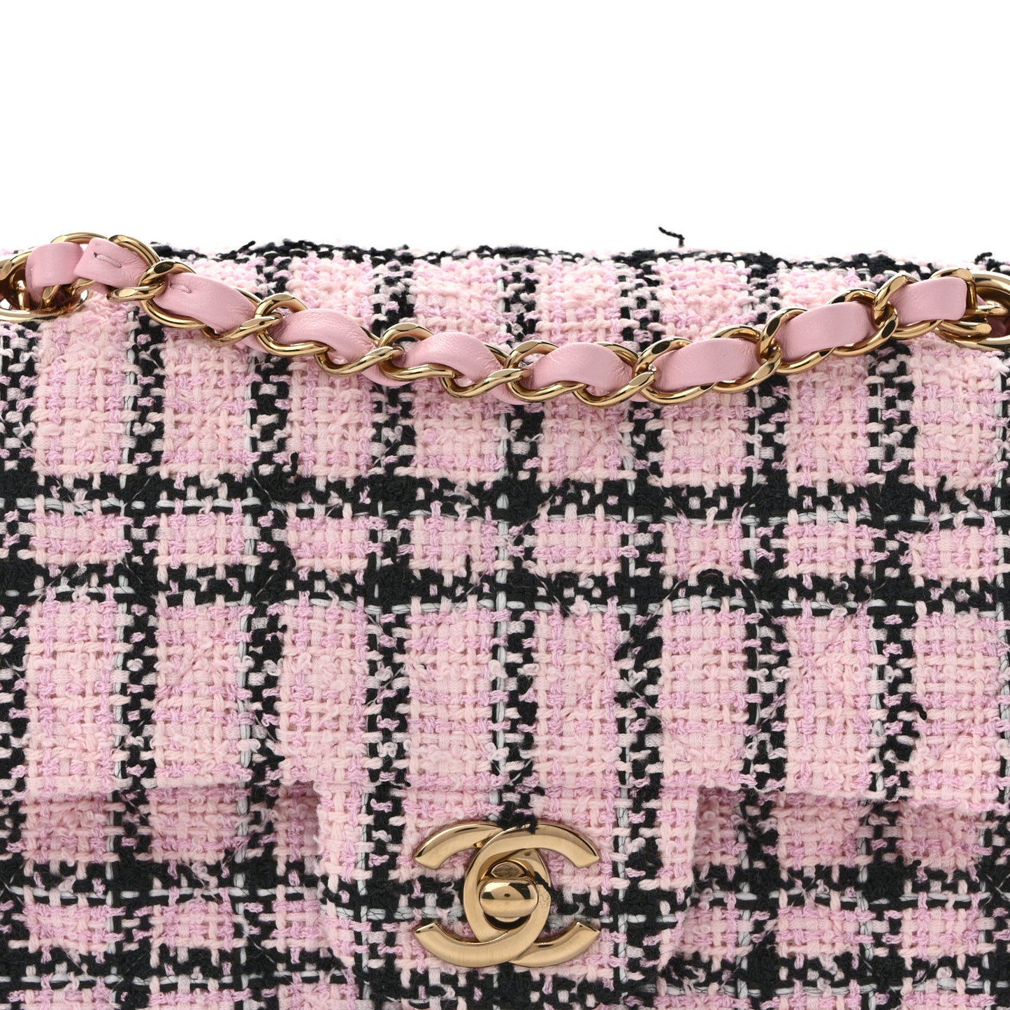 Tweed Quilted Small Double Flap Pink Black