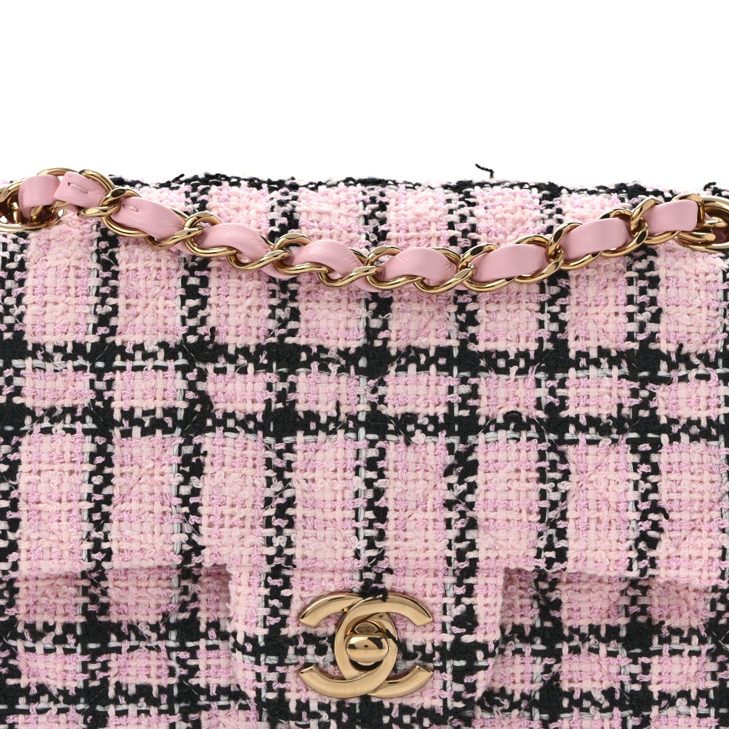 Chanel Tweed Quilted Small Double Flap Pink Black 8 of 12