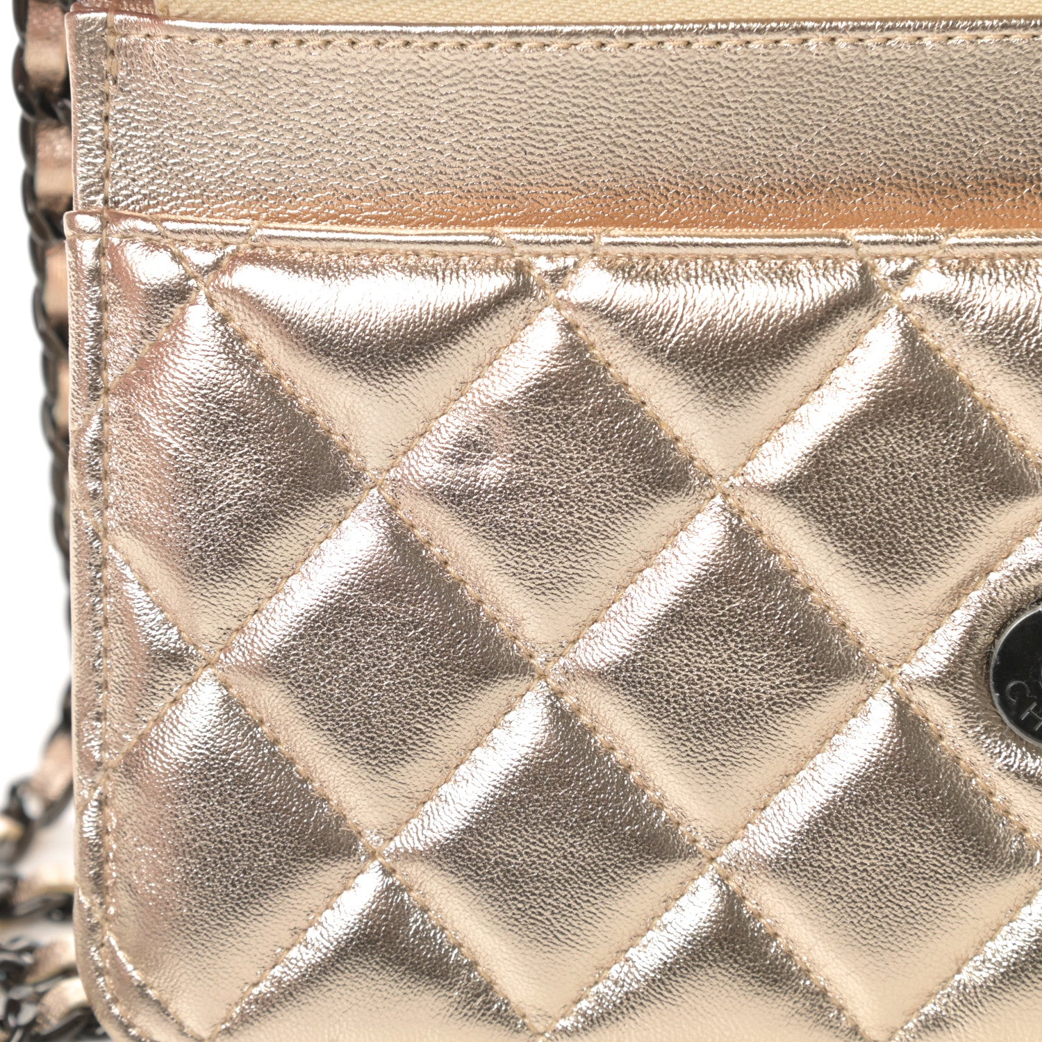 Chanel Metallic Lambskin Quilted Wallet On Chain WOC Gold Black 8 of 13