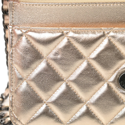 Chanel Metallic Lambskin Quilted Wallet On Chain WOC Gold Black 8 of 13