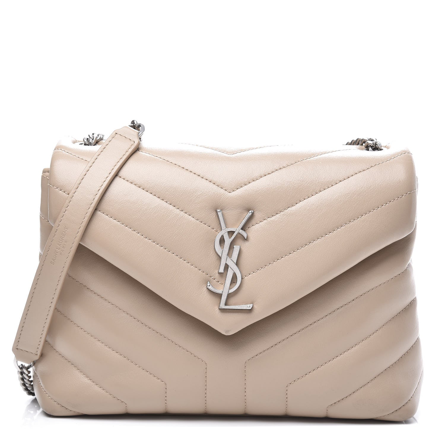 Saint Laurent Calfskin Y Quilted Monogram Small Loulou Chain Satchel Dark Beige 1 of 14
