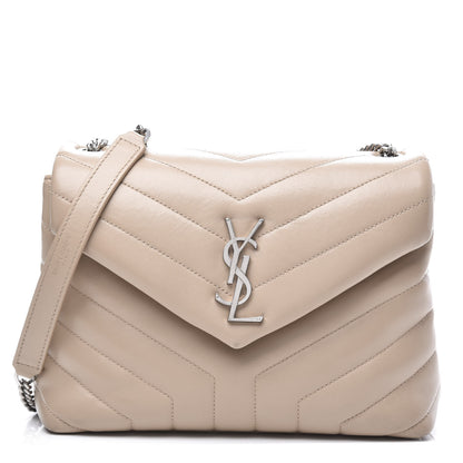 Saint Laurent Calfskin Y Quilted Monogram Small Loulou Chain Satchel Dark Beige 1 of 14