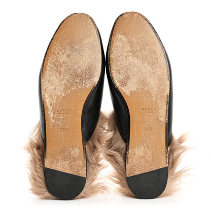 Gucci Calfskin Fur Womens Princetown Slippers 37.5 Black 6 of 10