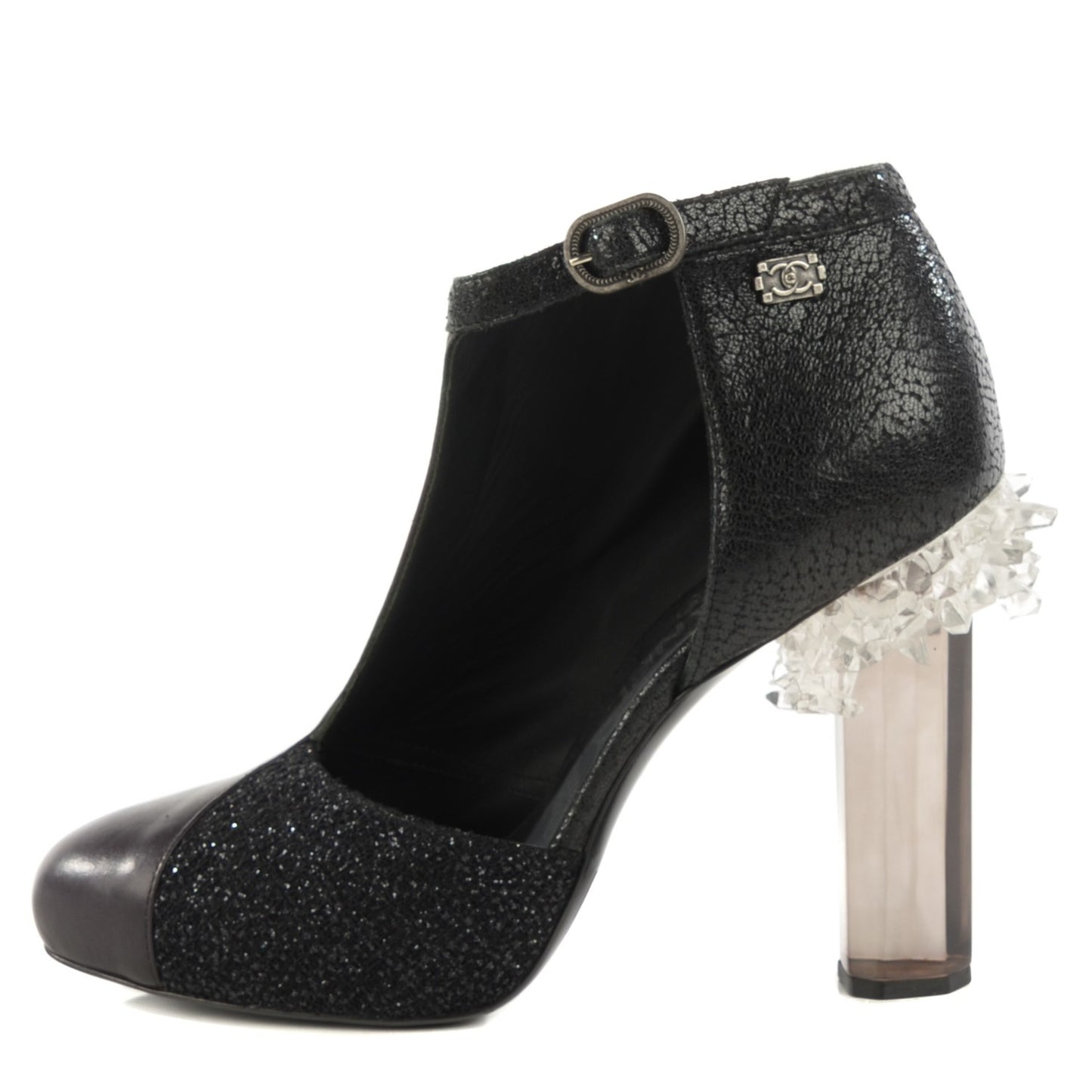 Lambskin Calfskin Tweed Crystal Age Open Booties 38 Black