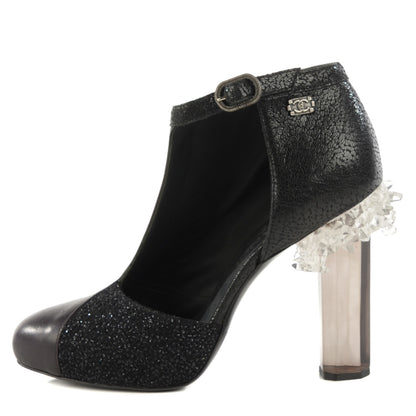 Chanel Lambskin Calfskin Tweed Crystal Age Open Booties 38 Black 1 of 7