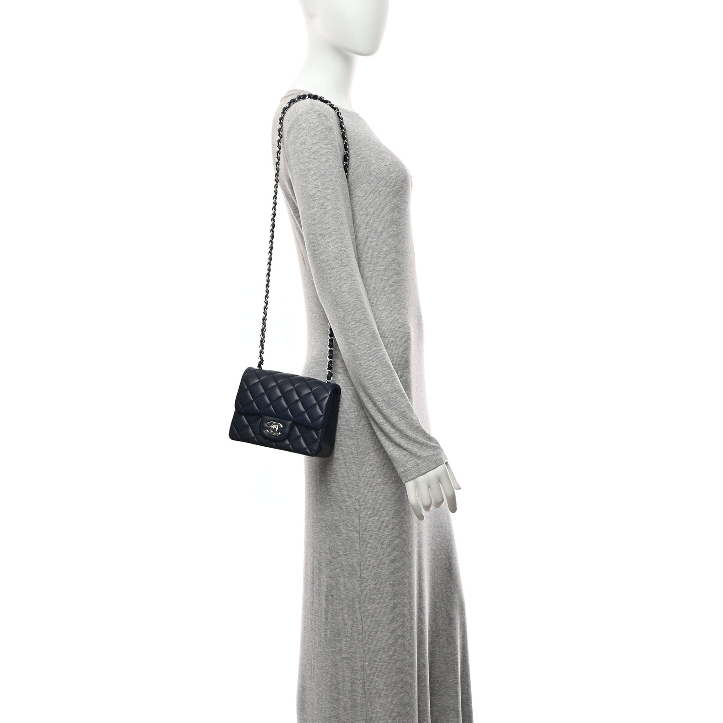 Lambskin Quilted Mini Square Flap Navy