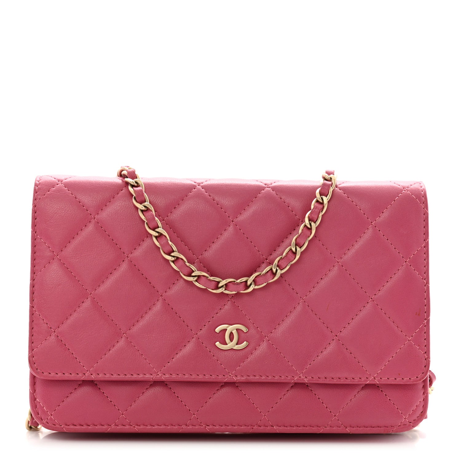 Chanel Lambskin Quilted Wallet On Chain WOC Dark Pink 1 of 13