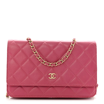 Chanel Lambskin Quilted Wallet On Chain WOC Dark Pink 1 of 13