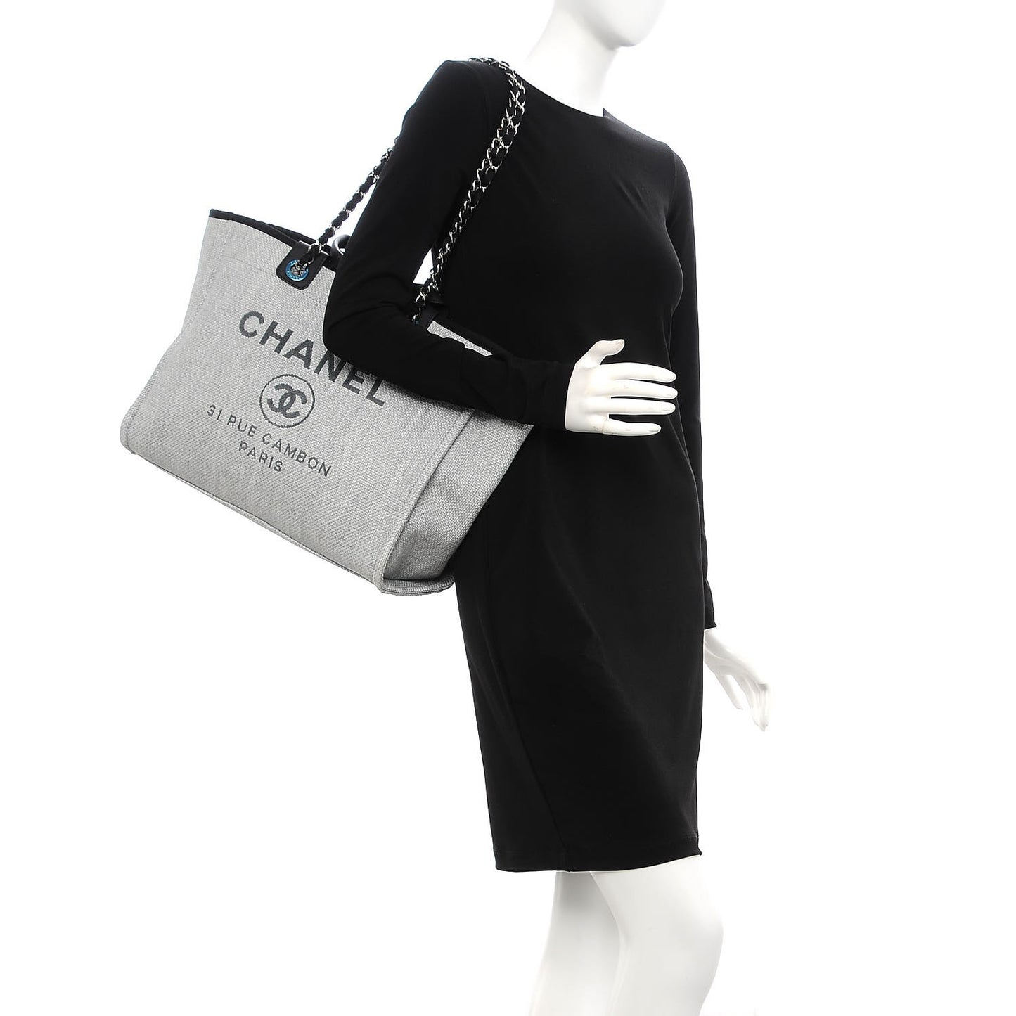 Woven Straw Raffia Large Deauville Tote Grey