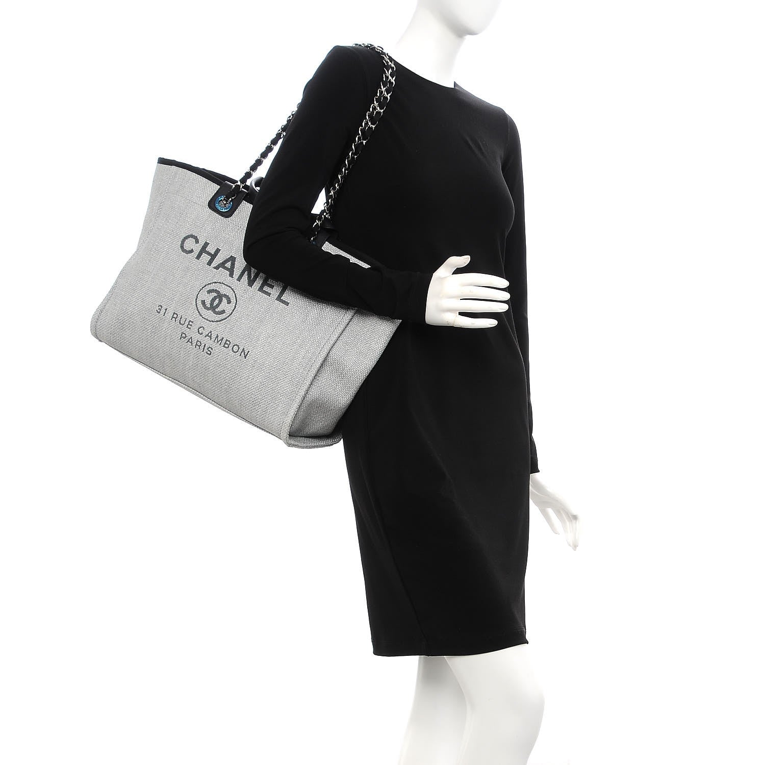 Chanel Woven Straw Raffia Large Deauville Tote Grey 2 of 11