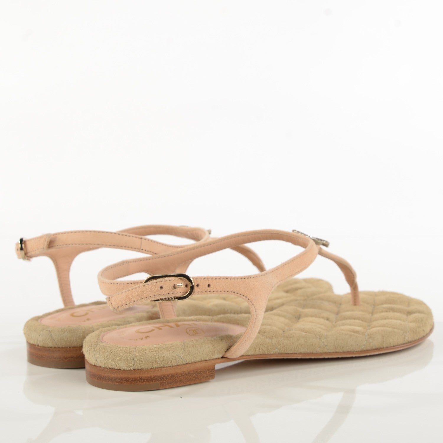 Chanel Kid Suede Crystal Dubai CC Thong Sandals 36 Light Pink 4 of 7
