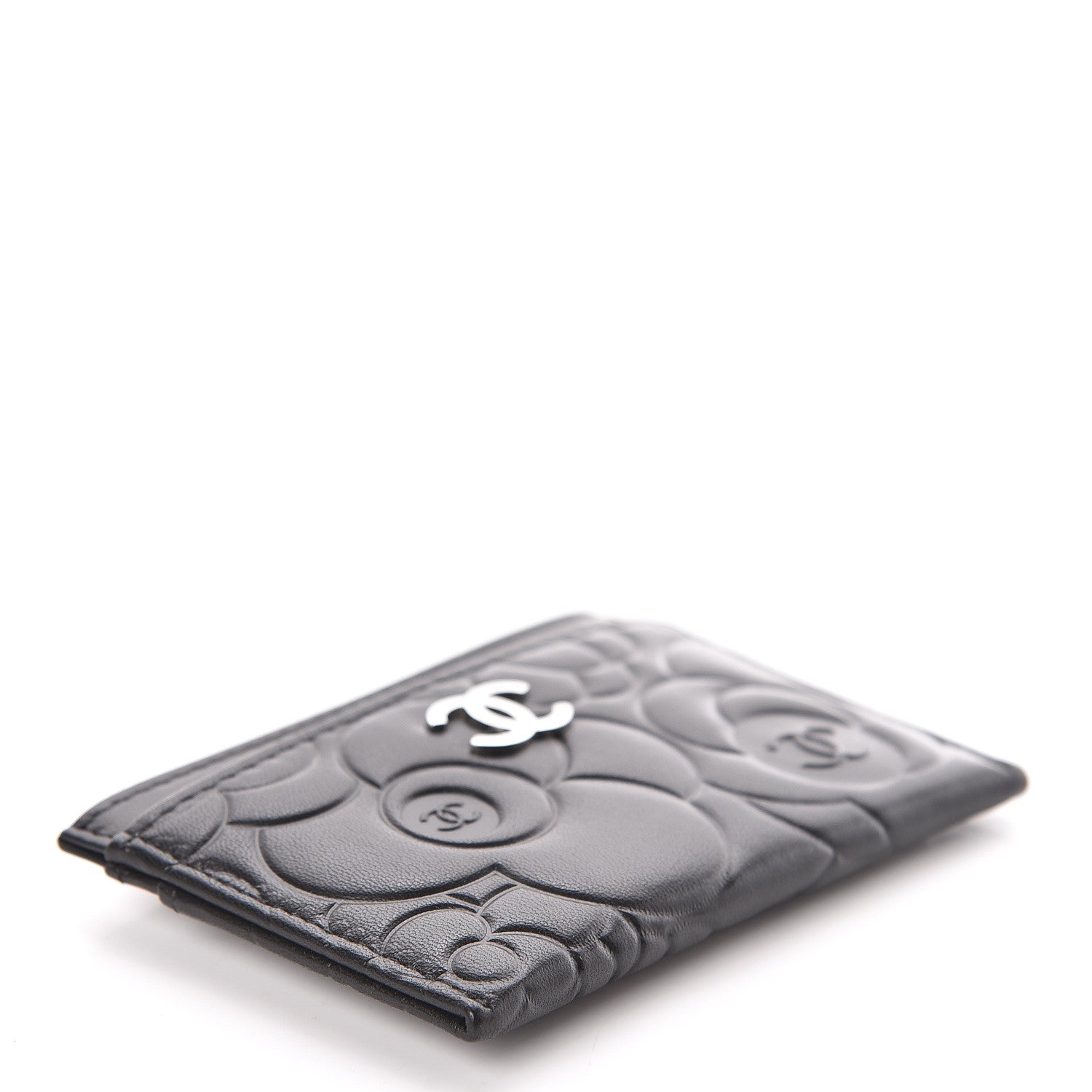 Chanel Lambskin Camellia Embossed Card Holder Black 4 of 9
