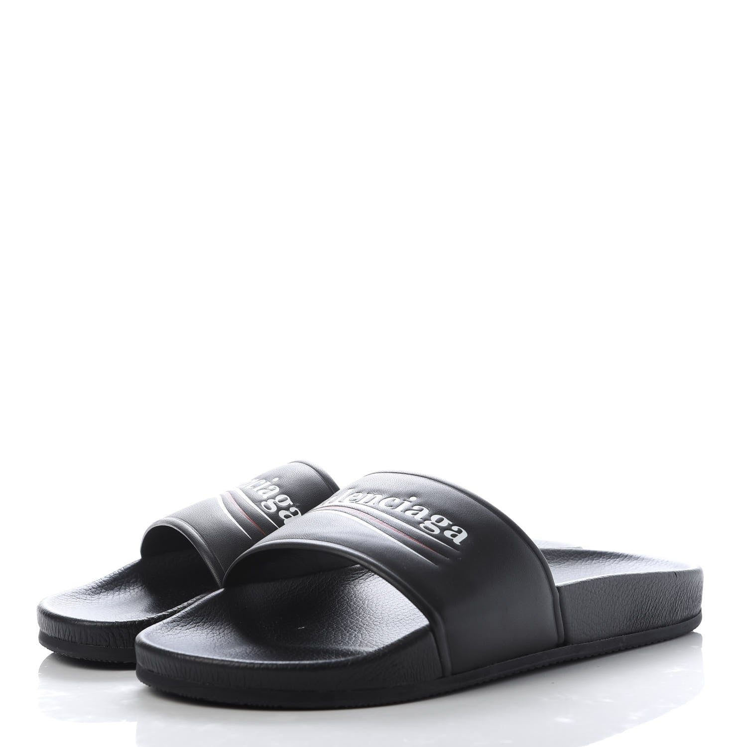 Balenciaga Nappa Political Campaign Logo Mens Pool Slide Sandals 40 Black White Vermillon 3 of 8
