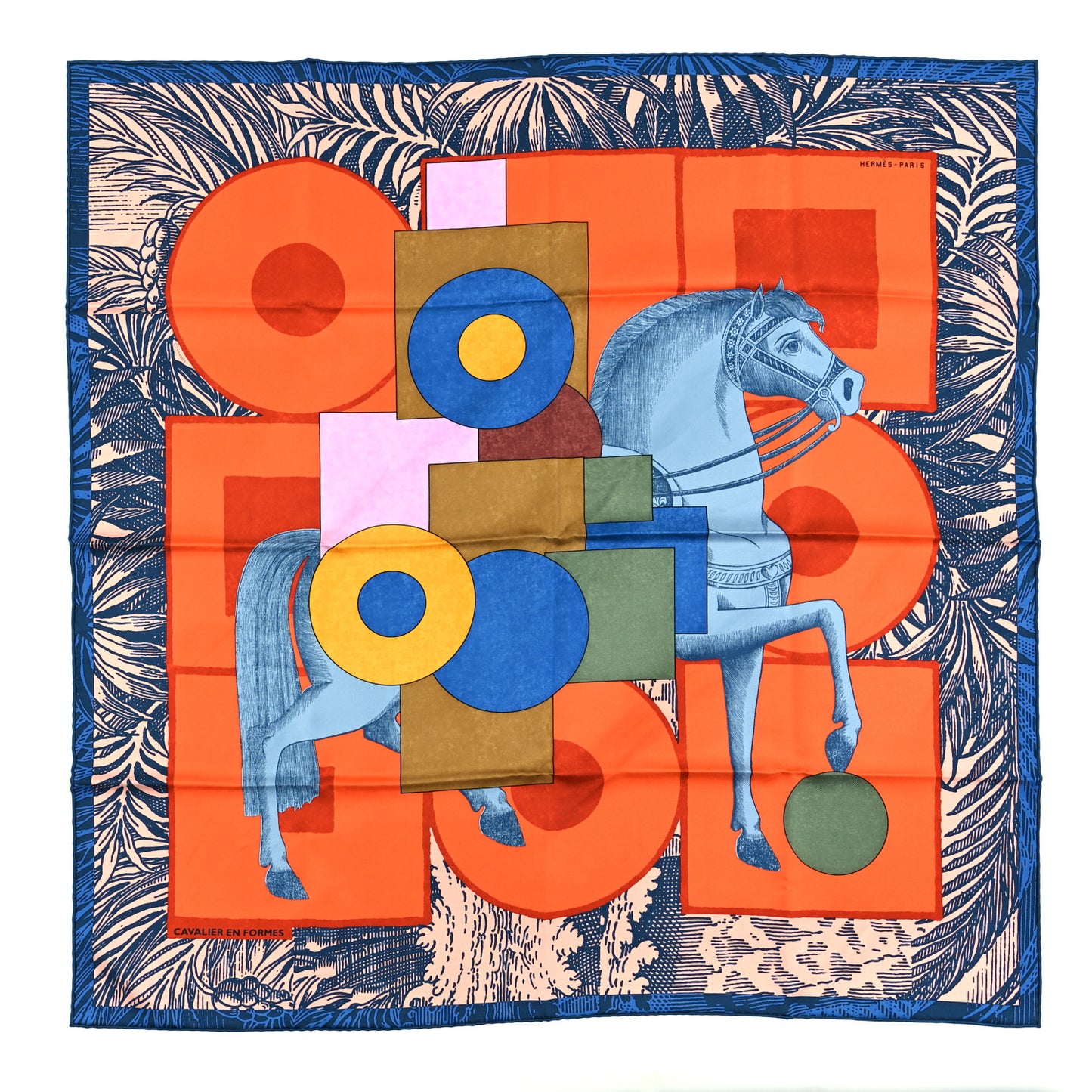 Silk Cavalier En Formes Scarf 90 Bleu Moyen Orange Cuit Rose