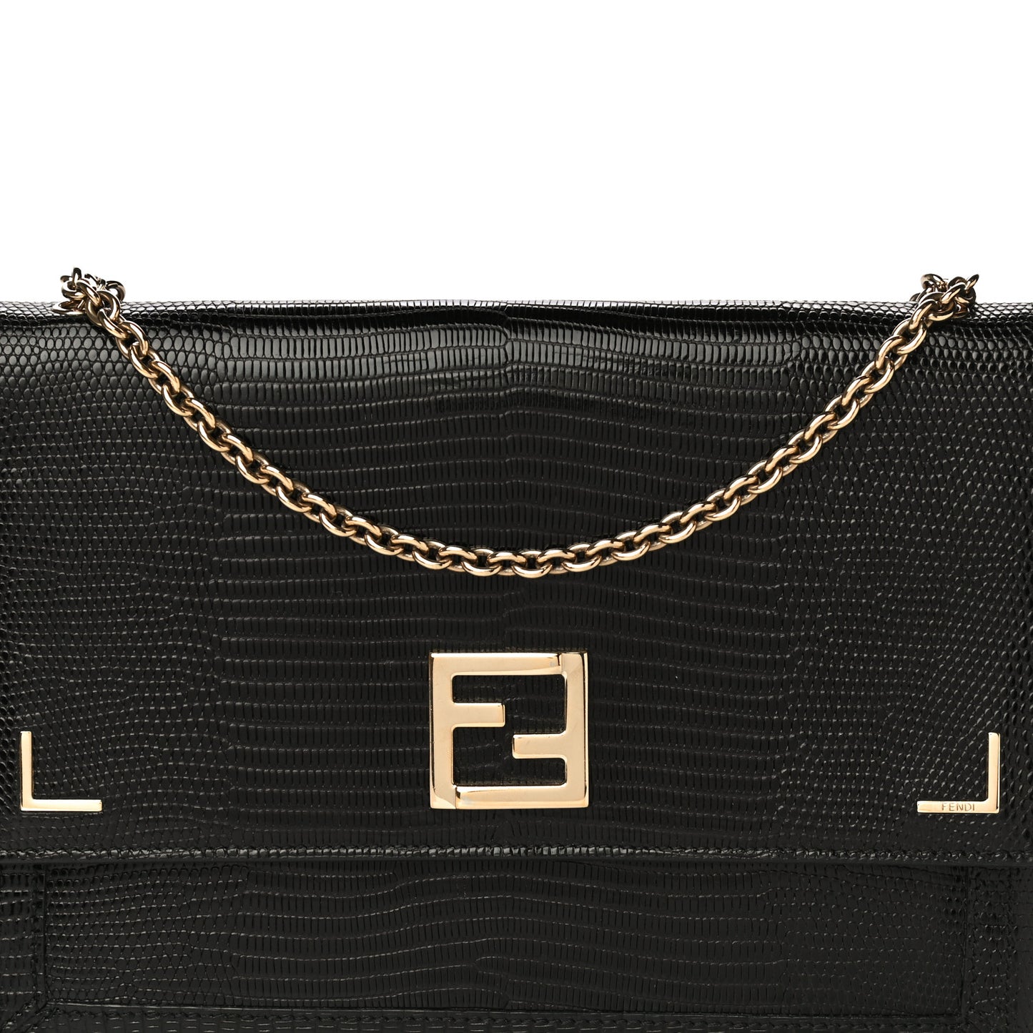 Calfskin Lizard Embossed Wallet on Chain Black