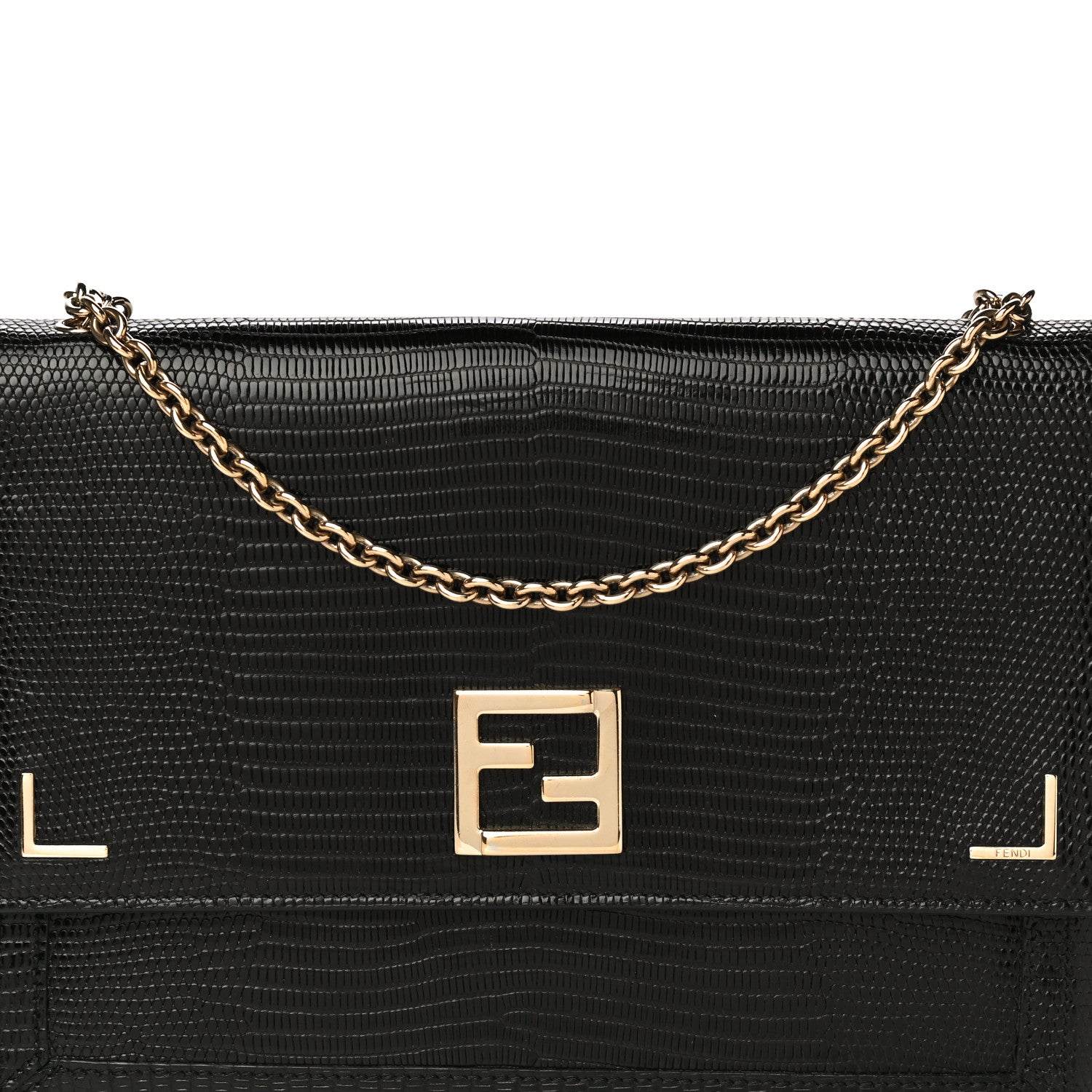Fendi Calfskin Lizard Embossed Wallet on Chain Black 8 of 15