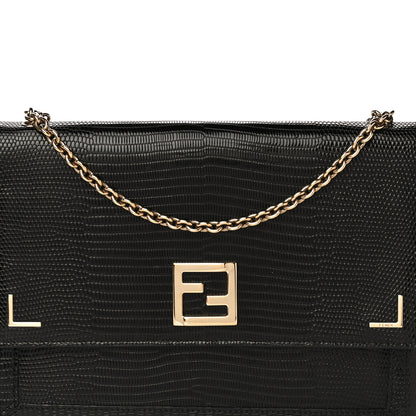 Fendi Calfskin Lizard Embossed Wallet on Chain Black 8 of 15