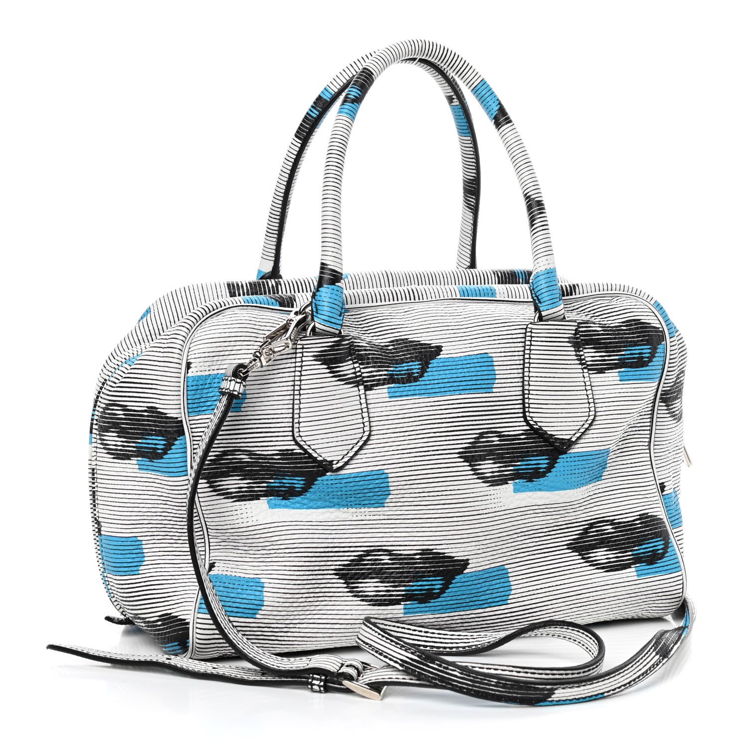 Prada Vitello Daino Lip Print Inside Bag White Azzurro 2 of 8