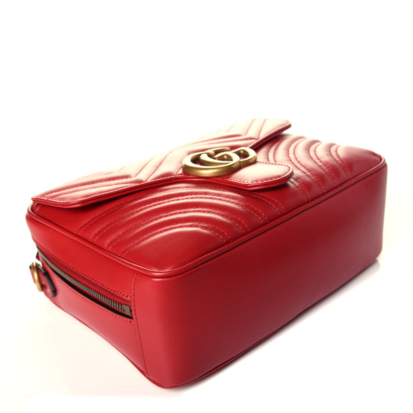 Calfskin Matelasse Sylvie Web Small GG Marmont Top Handle Shoulder Bag Hibiscus Red