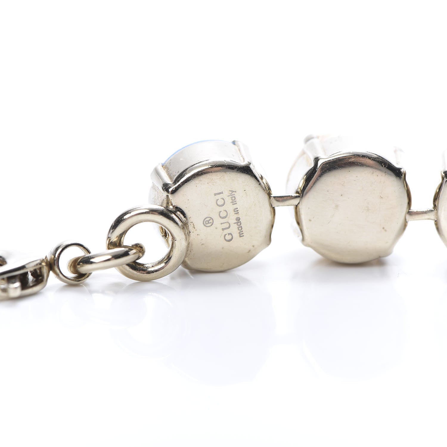 Gucci Crystal Pearl Necklace Aged Gold Blue 4 of 4